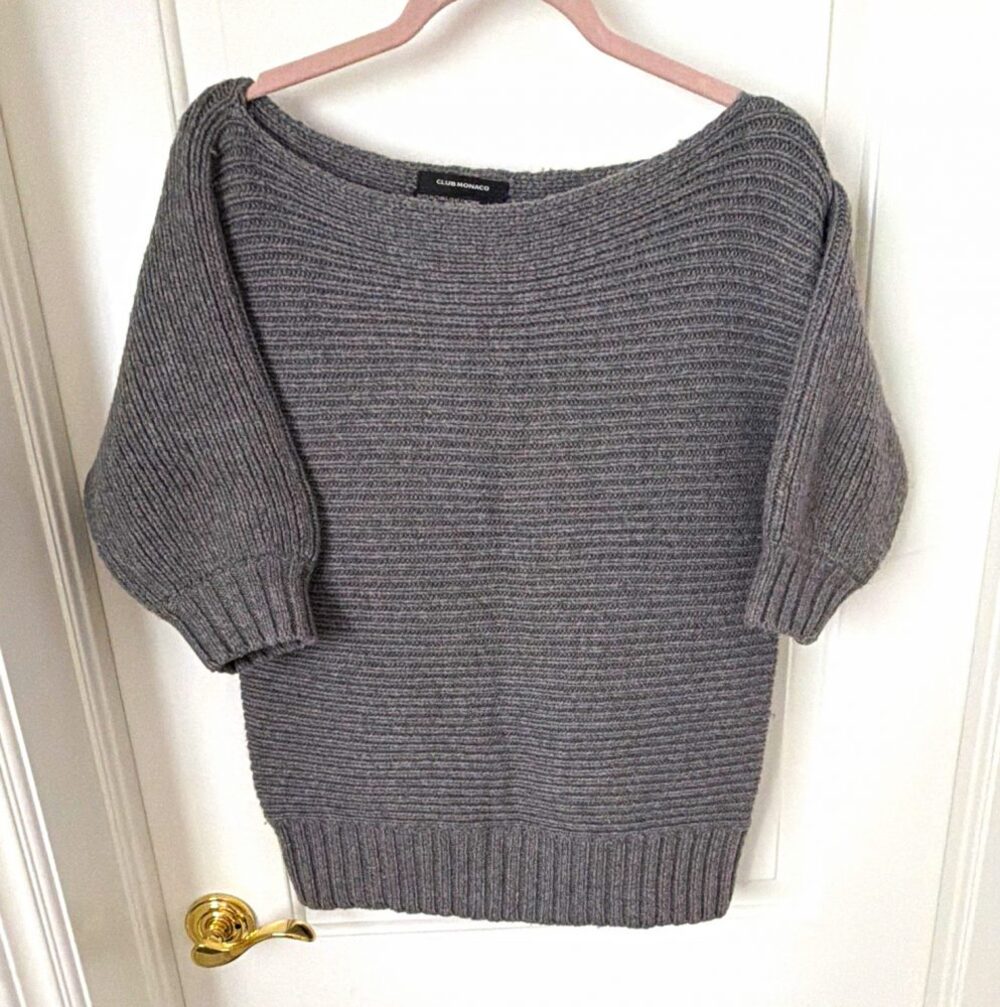 Club Monaco Women’s Gray Merino Wool Cashmere Rib Knit Boat Neck Sweater L
